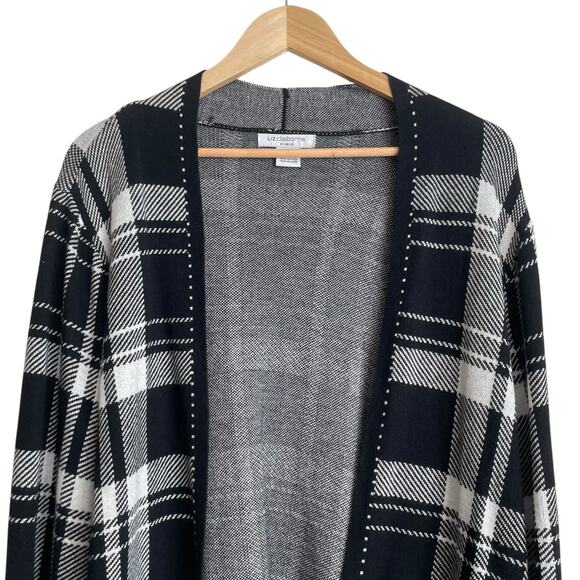 Liz Claiborne Women Cardigan Sweater 1X Black Plaid Open Front Classic Office‎ - Picture 6 of 10